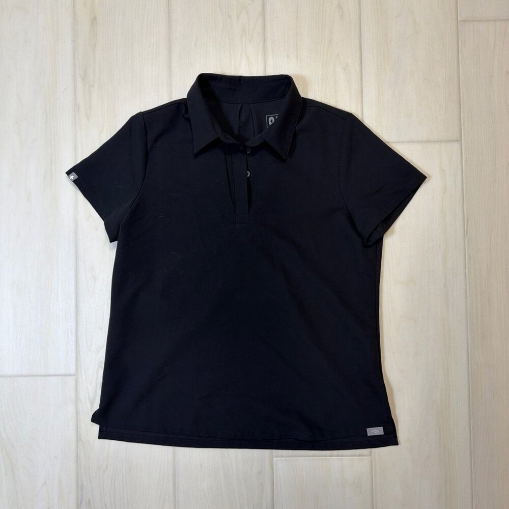FIGS Nala Short Sleeve Polo Scrub Top Small Black Medical Nurse Uniform